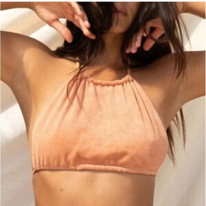 Stone Fox Swim Free People Bikini Top Piper-Terry Top in Sandstone Small Halter